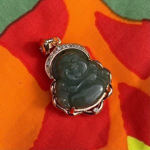 Green Jade Buddha, Gold Vermeil, Gold Detail Clasp and Diamond Detail.